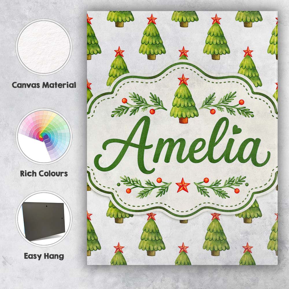 Personalised Name Watercolor Christmas Custom Modern Room Accent Elegant Feature Canvas Wall Art Print Decor Picture Ready to Hang