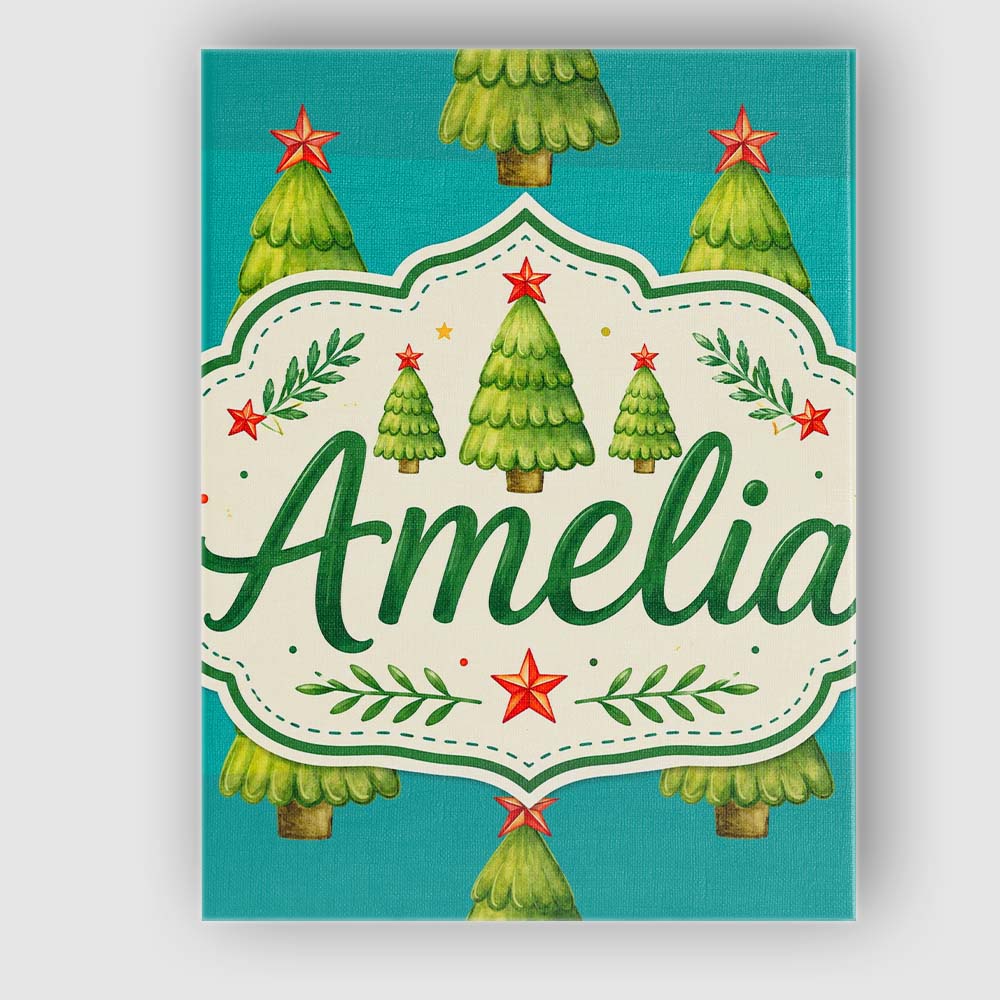 Personalised Name Watercolor Christmas Custom Modern Room Accent Elegant Feature Canvas Wall Art Print Decor Picture Ready to Hang
