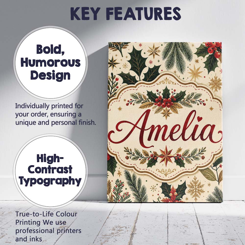 Personalised Name Festive Christmas Collage Custom Bespoke Interior Contemporary Canvas Wall Art Print Decor Picture Ready to Hang