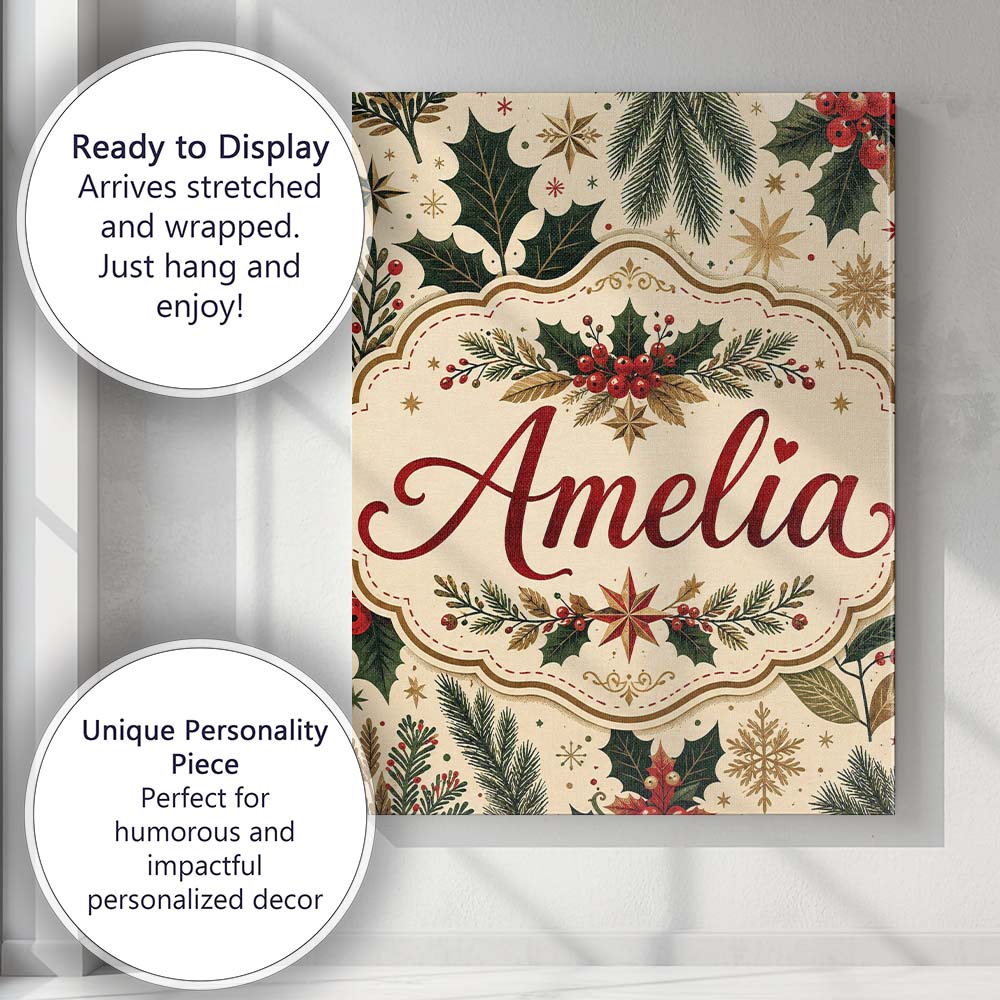 Personalised Name Festive Christmas Collage Custom Bespoke Interior Contemporary Canvas Wall Art Print Decor Picture Ready to Hang
