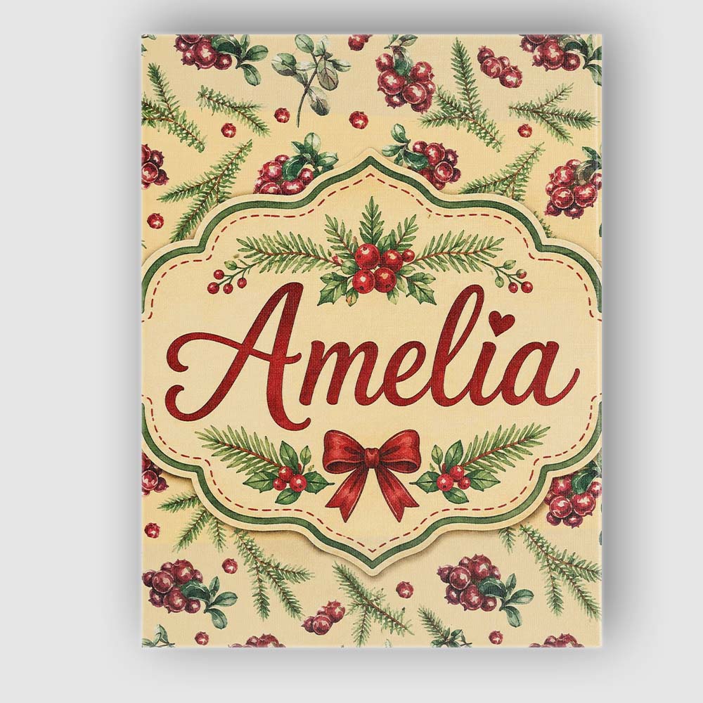 Personalised Name Watercolor Holly Berries Custom Unique Gift Idea Elegant Feature Canvas Wall Art Print Decor Picture Ready to Hang