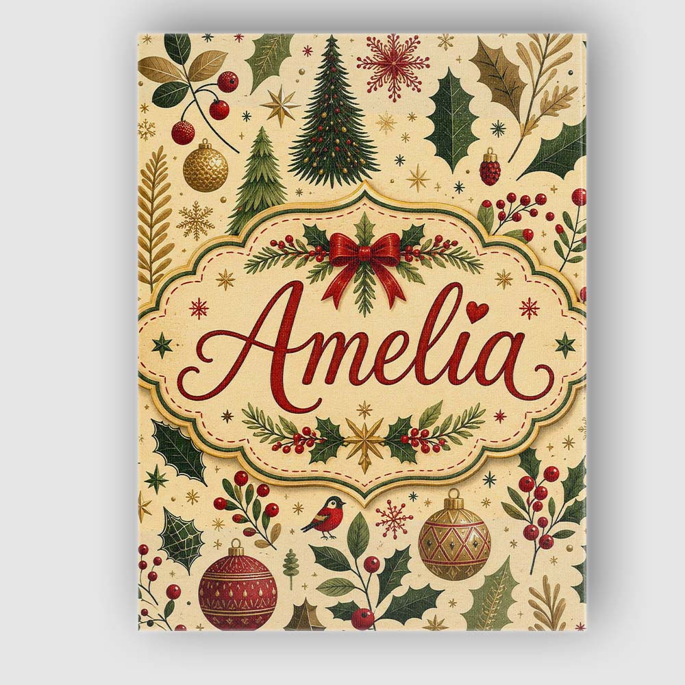 Personalised Name Elegant Christmas Trees Custom Bespoke Decorative Contemporary Canvas Wall Art Print Decor Picture Ready to Hang