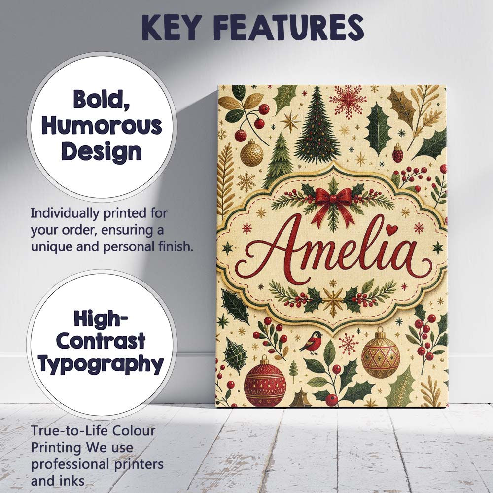 Personalised Name Elegant Christmas Trees Custom Bespoke Decorative Contemporary Canvas Wall Art Print Decor Picture Ready to Hang