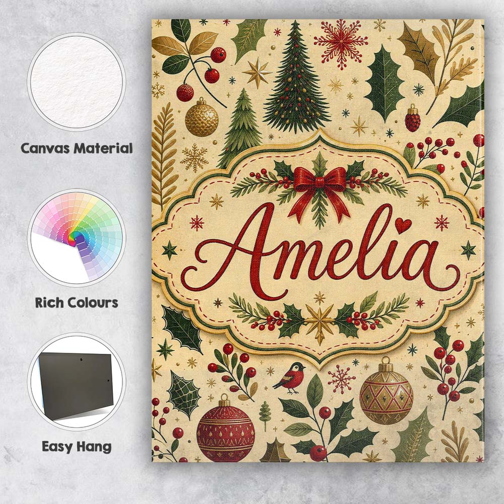 Personalised Name Elegant Christmas Trees Custom Bespoke Decorative Contemporary Canvas Wall Art Print Decor Picture Ready to Hang