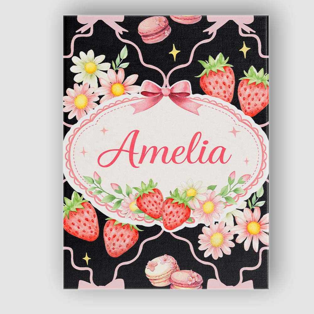 Personalised Name Strawberry Cherry Daisy Soft Neutral Outline Cute Custom Canvas Wall Art Print Decor Picture Ready to Hang