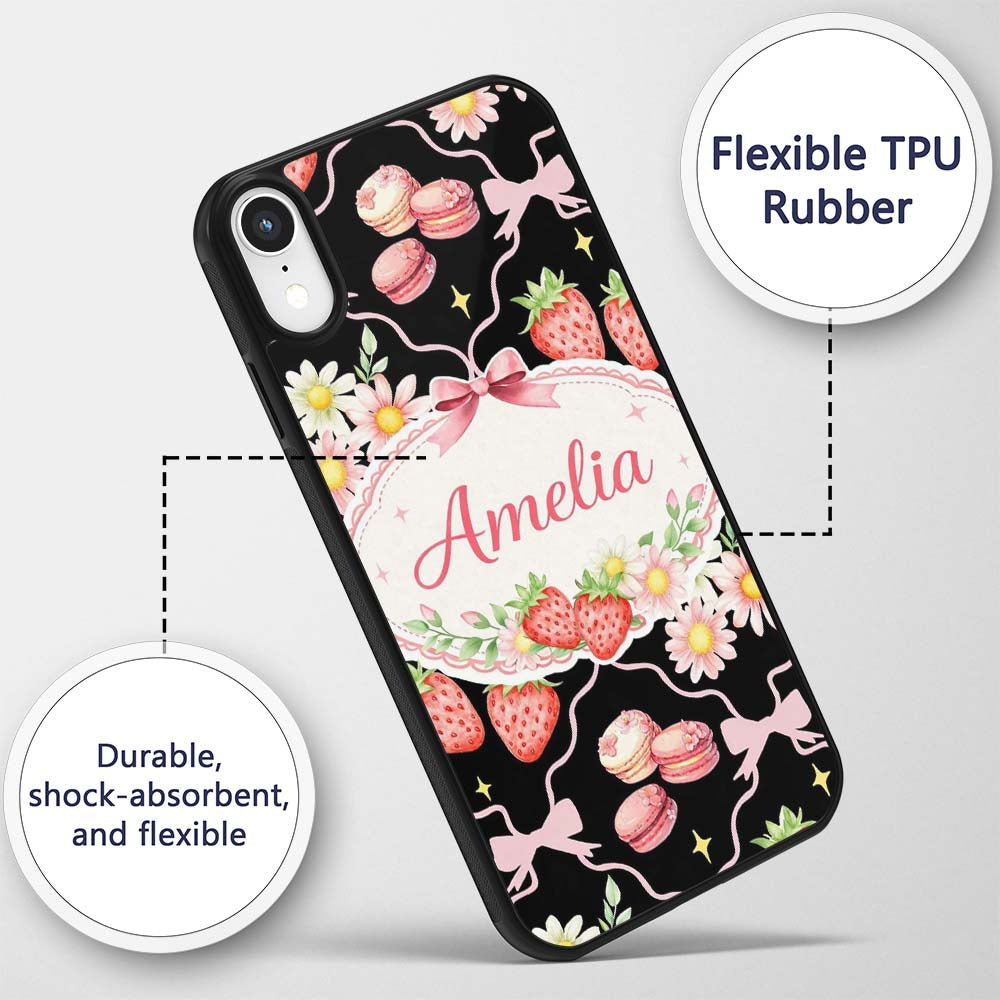Strawberry Cherry Daisy Soft Neutral Outline Cute Custom Name Protective Phone Case Mobile Cover Durable Everyday Smartphone Shock Resistant