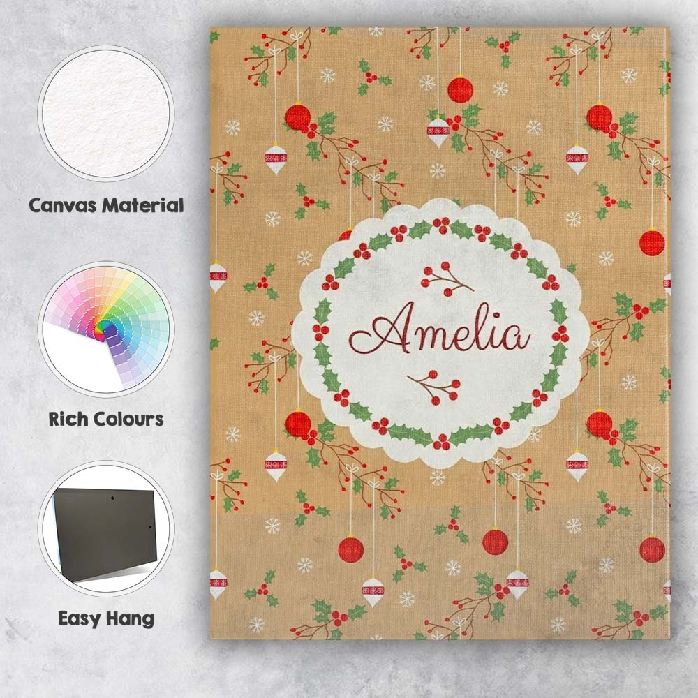 Personalised Name Minimal Christmas Ornaments Custom Unique Gift Idea Modern Room Accent Canvas Wall Art Print Decor Picture Ready to Hang