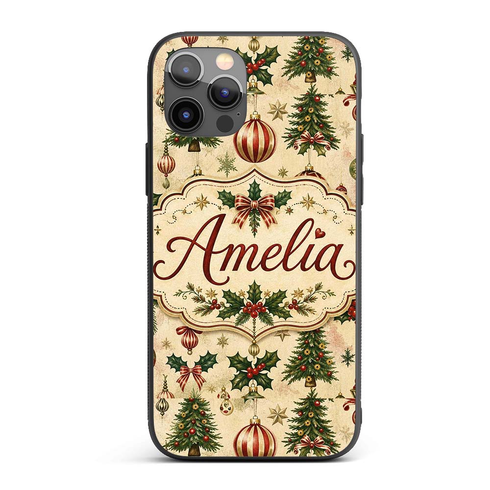 Classic Christmas Baubles Trees and Snowflakes Custom Name Protective Phone Case Mobile Cover Durable Everyday Smartphone Shock Resistant