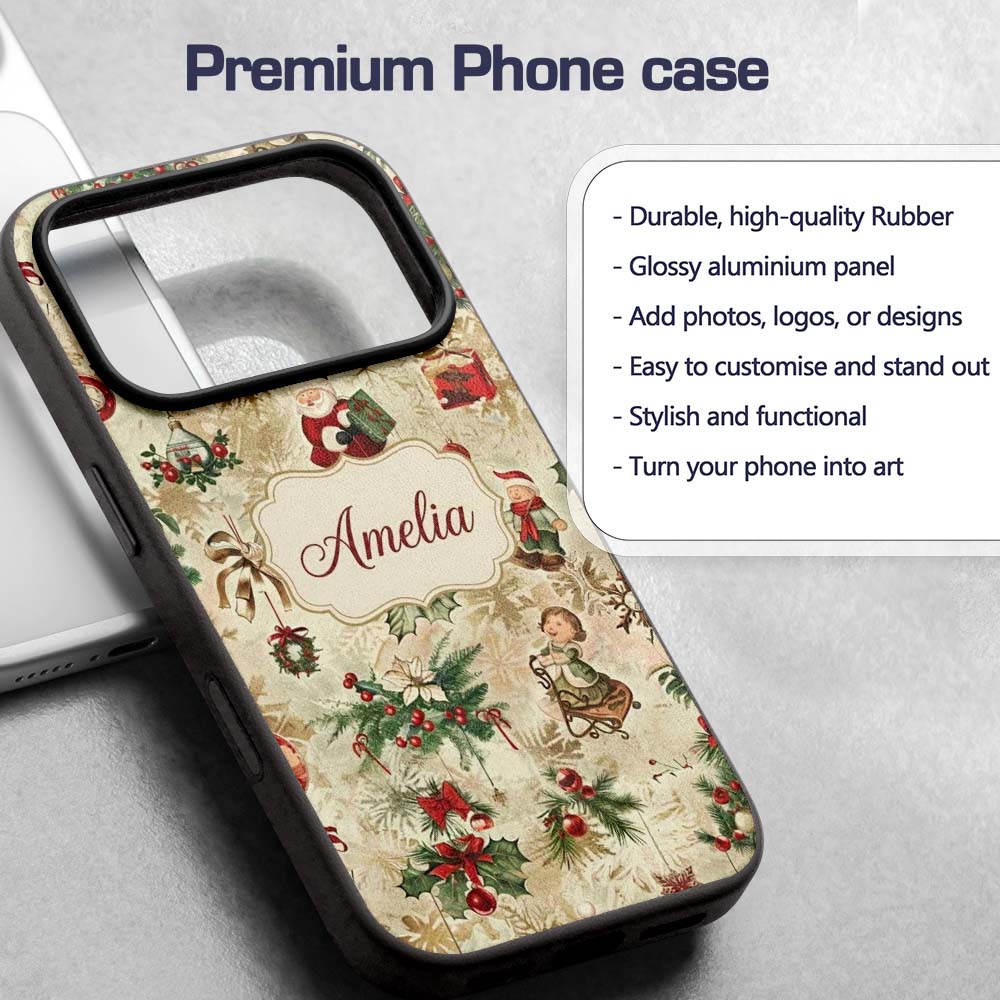 Whimsical Santa Claus Gifts Children and Hanging Custom Name Protective Phone Case Mobile Cover Durable Everyday Smartphone Shock Resistant