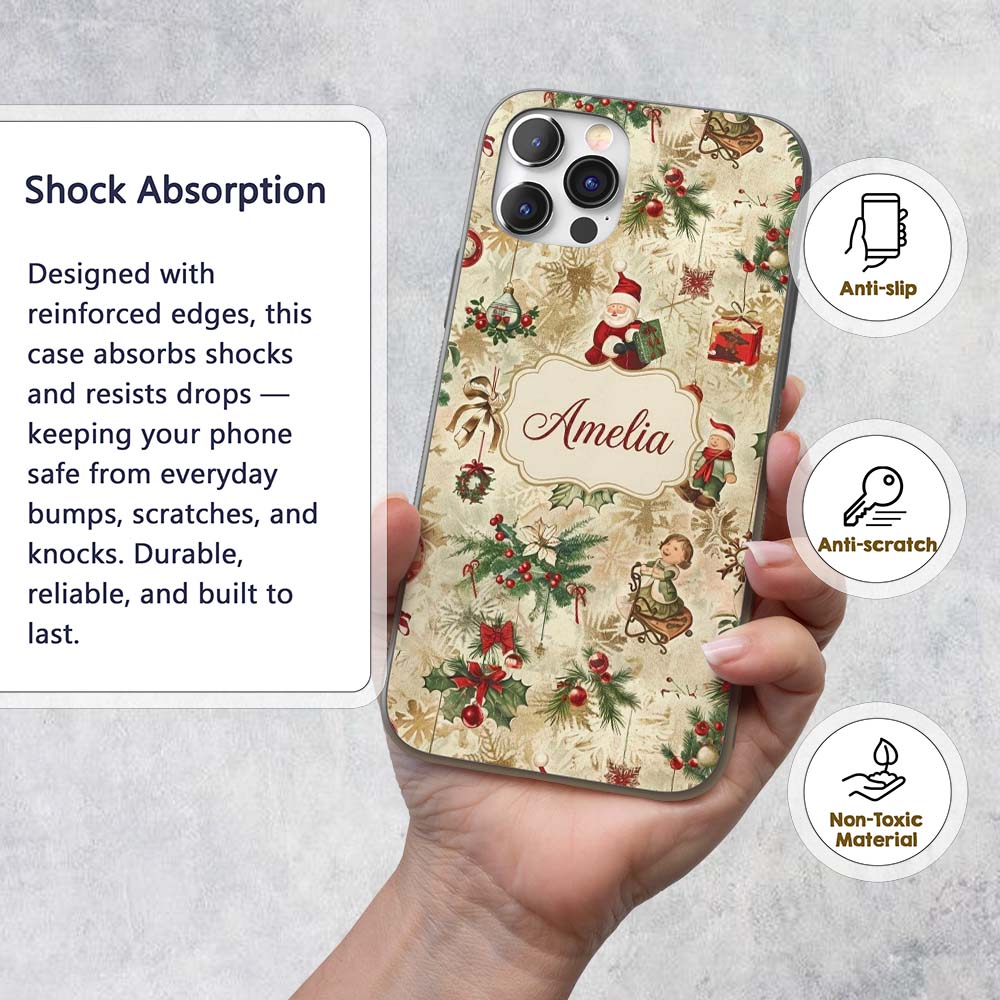 Whimsical Santa Claus Gifts Children and Hanging Custom Name Protective Phone Case Mobile Cover Durable Everyday Smartphone Shock Resistant