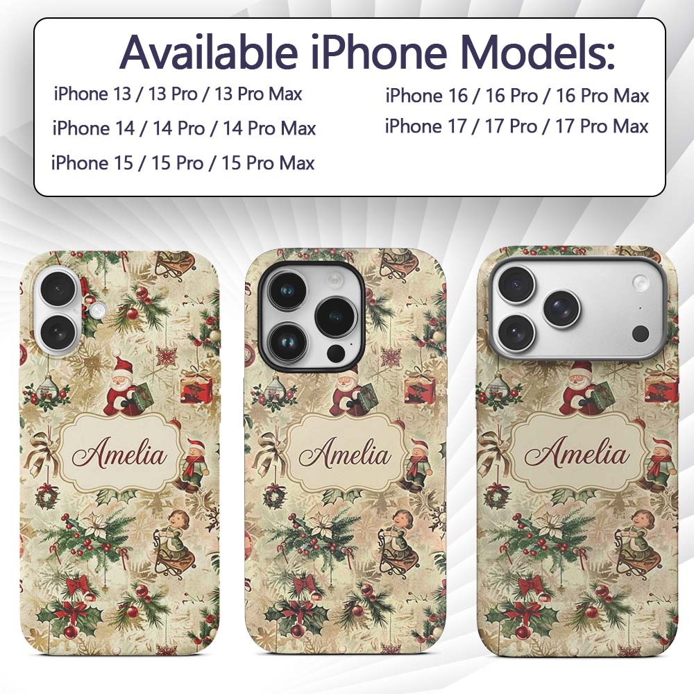 Whimsical Santa Claus Gifts Children and Hanging Custom Name Protective Phone Case Mobile Cover Durable Everyday Smartphone Shock Resistant