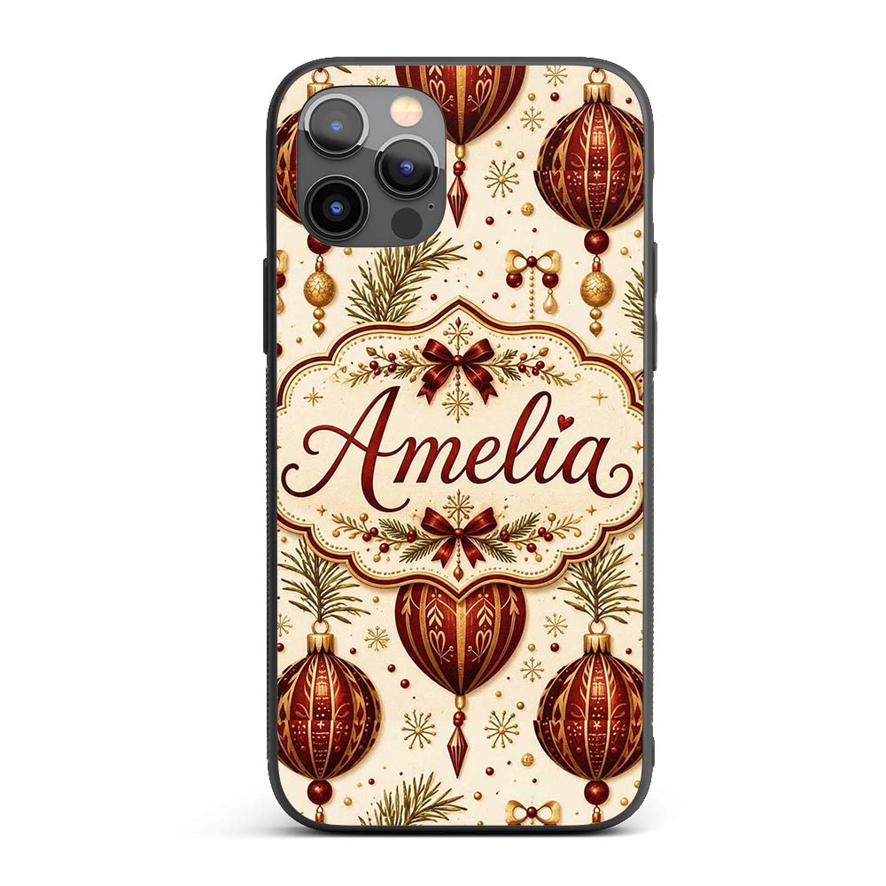 Vintage Christmas Bells Holly Printed Design Custom Name Protective Phone Case Mobile Cover Durable Everyday Smartphone Shock Resistant
