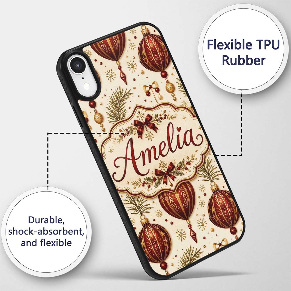 Vintage Christmas Bells Holly Printed Design Custom Name Protective Phone Case Mobile Cover Durable Everyday Smartphone Shock Resistant