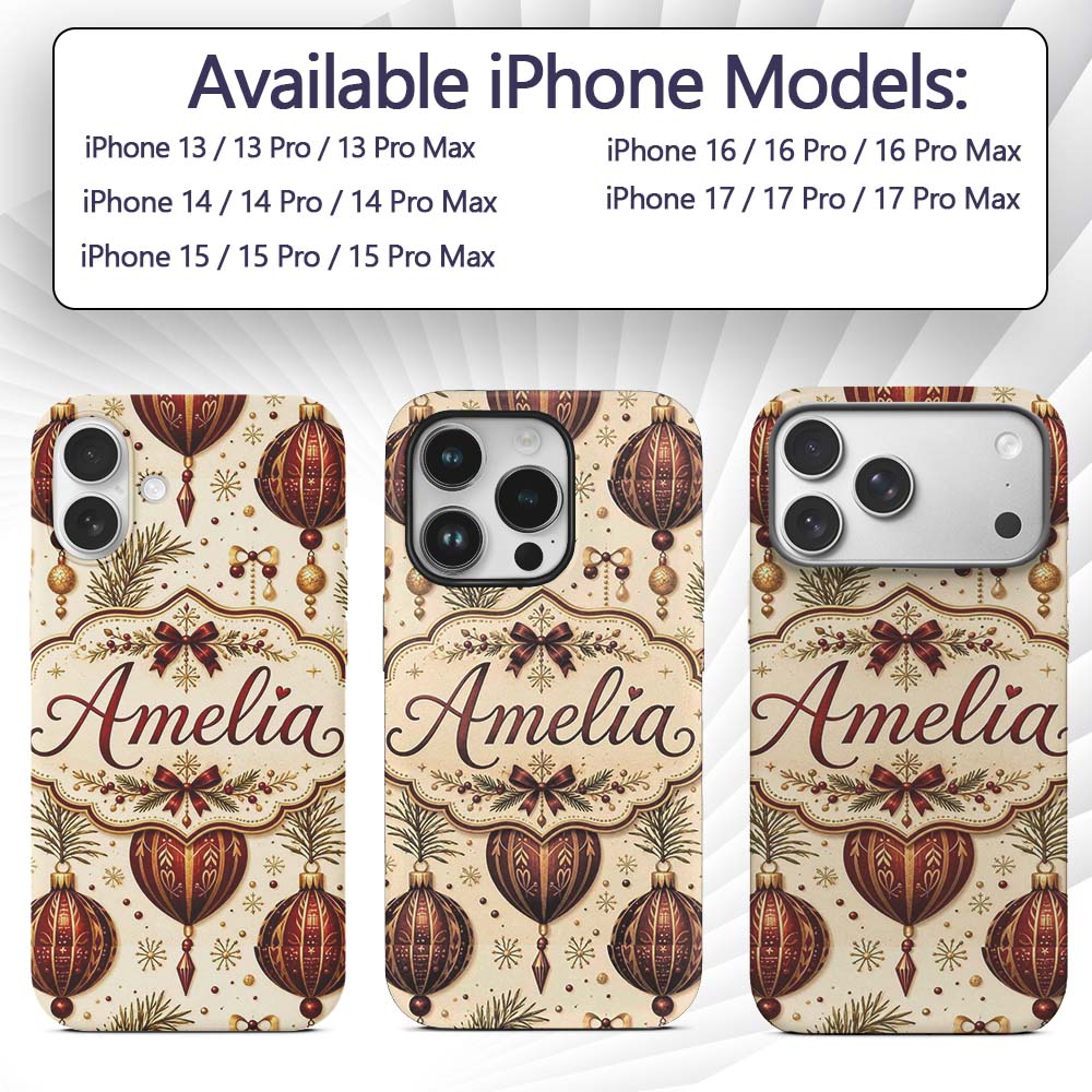 Vintage Christmas Bells Holly Printed Design Custom Name Protective Phone Case Mobile Cover Durable Everyday Smartphone Shock Resistant