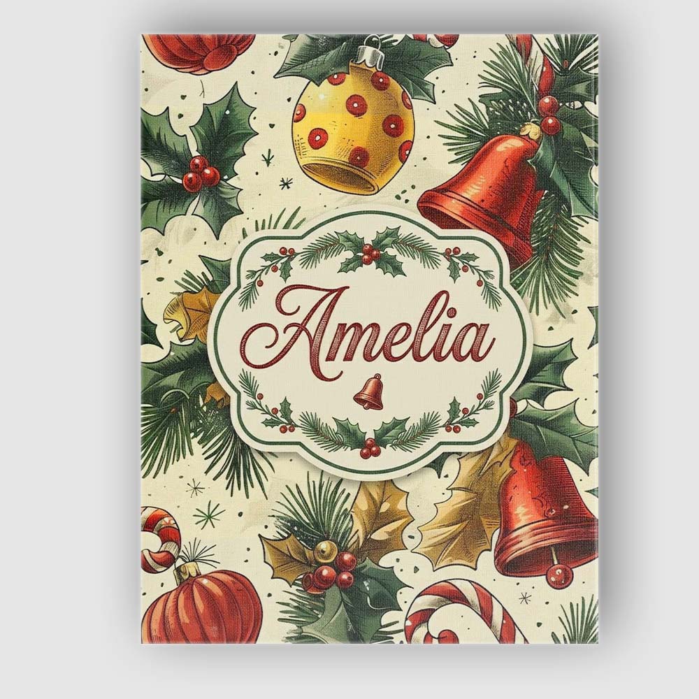 Personalised Name Elegant Christmas Baubles Custom Bespoke Interior Contemporary Canvas Wall Art Print Decor Picture Ready to Hang
