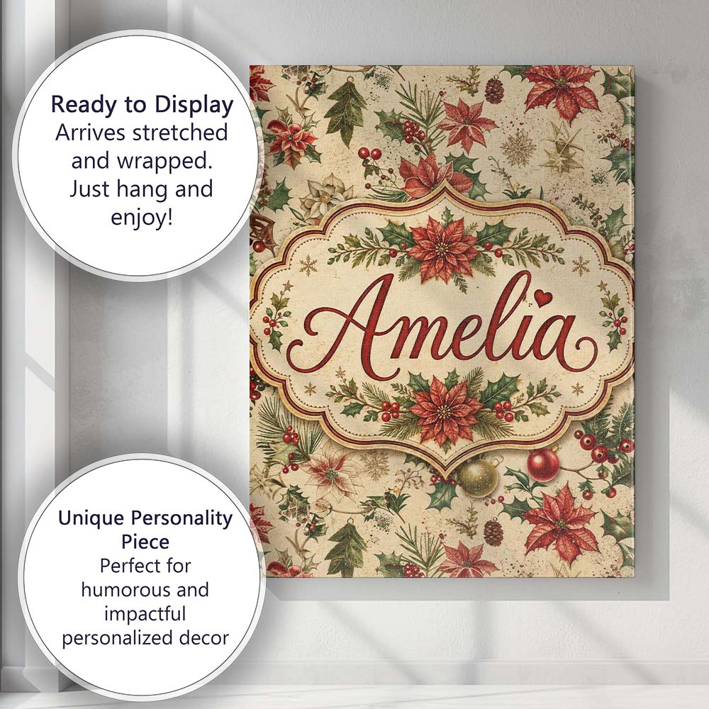 Personalised Name Delicate Christmas Custom Premium Decorative Design Modern Room Accent Canvas Wall Art Print Decor Picture Ready to Hang