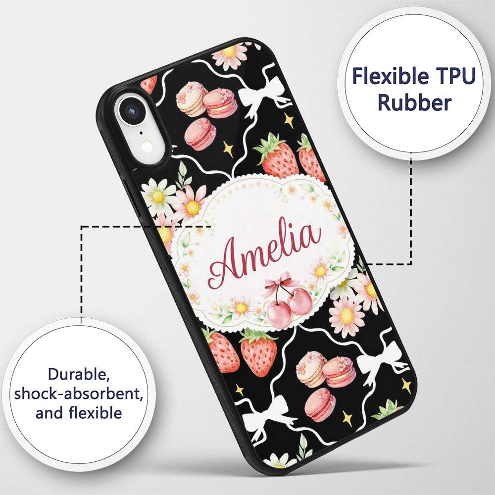 Strawberry Cherry Daisy White Printed Design Custom Name Protective Phone Case Mobile Cover Durable Everyday Smartphone Shock Resistant