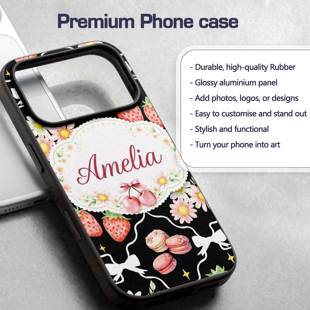Strawberry Cherry Daisy White Printed Design Custom Name Protective Phone Case Mobile Cover Durable Everyday Smartphone Shock Resistant