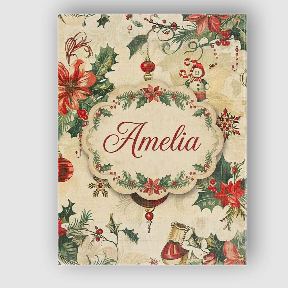 Personalised Name Elegant Christmas Floral Custom Bespoke Contemporary Statement Canvas Wall Art Print Decor Picture Ready to Hang