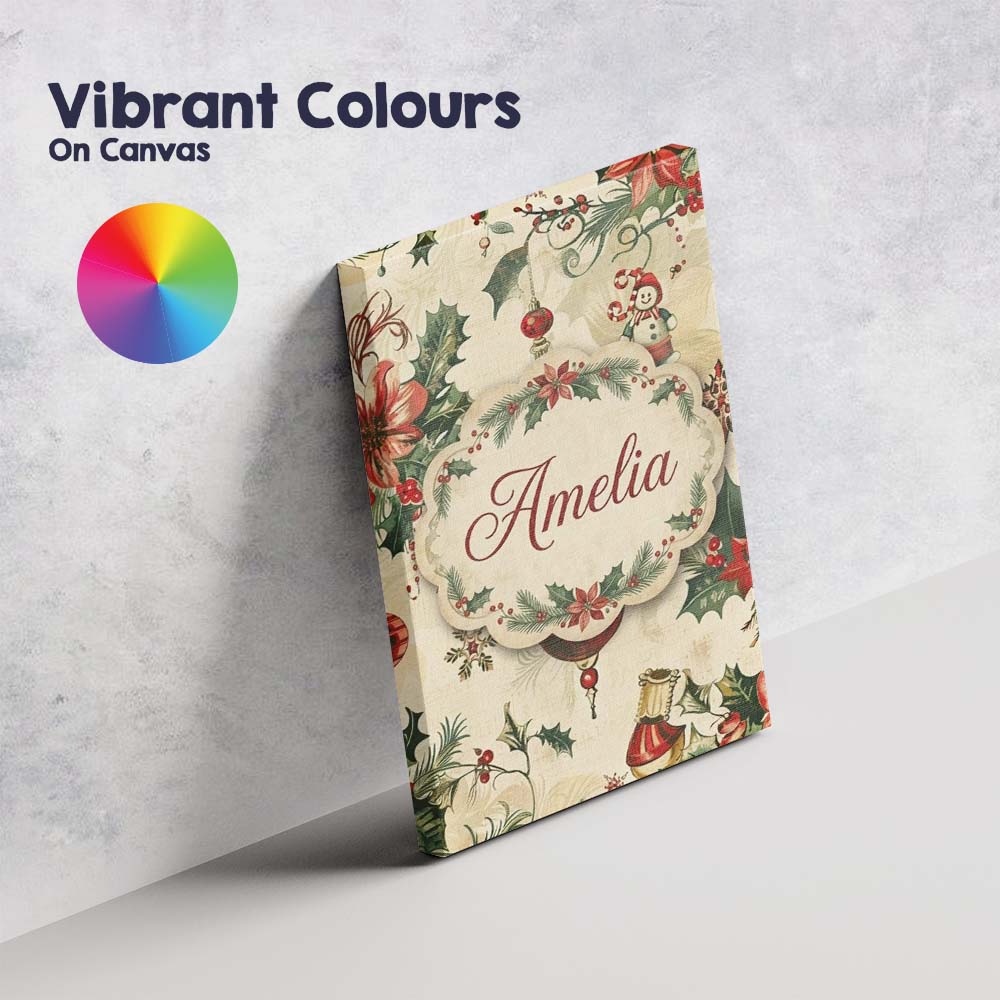 Personalised Name Elegant Christmas Floral Custom Bespoke Contemporary Statement Canvas Wall Art Print Decor Picture Ready to Hang