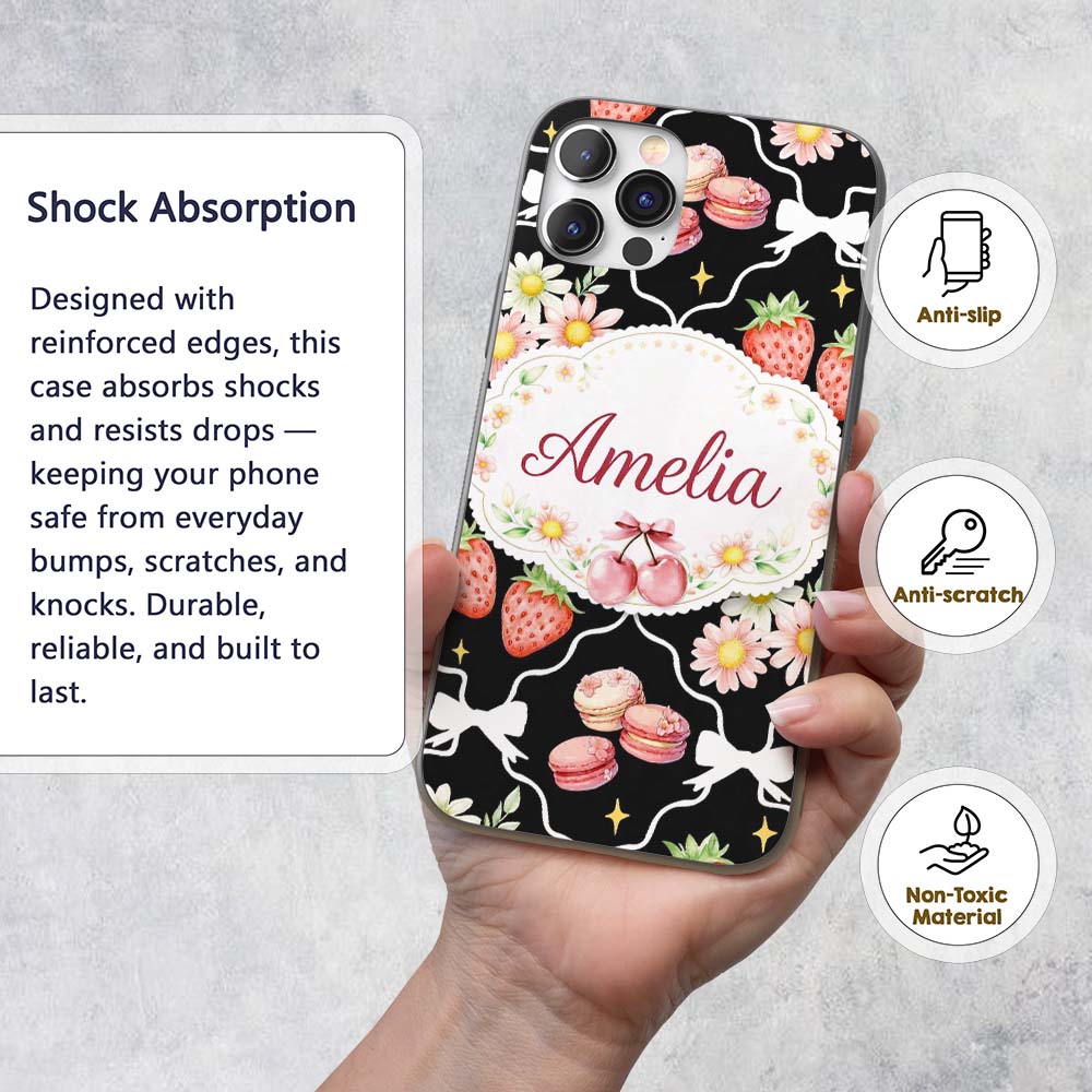 Strawberry Cherry Daisy White Printed Design Custom Name Protective Phone Case Mobile Cover Durable Everyday Smartphone Shock Resistant