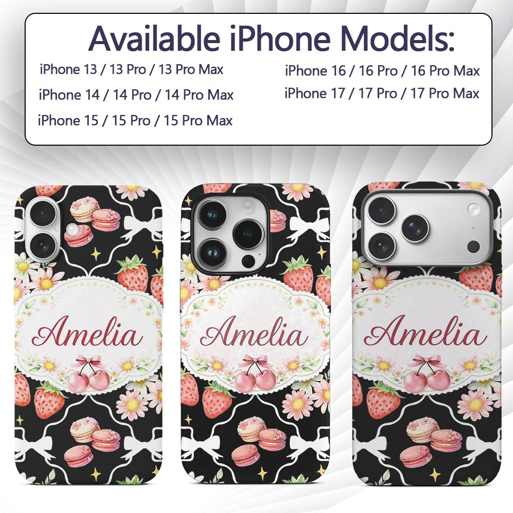 Strawberry Cherry Daisy White Printed Design Custom Name Protective Phone Case Mobile Cover Durable Everyday Smartphone Shock Resistant