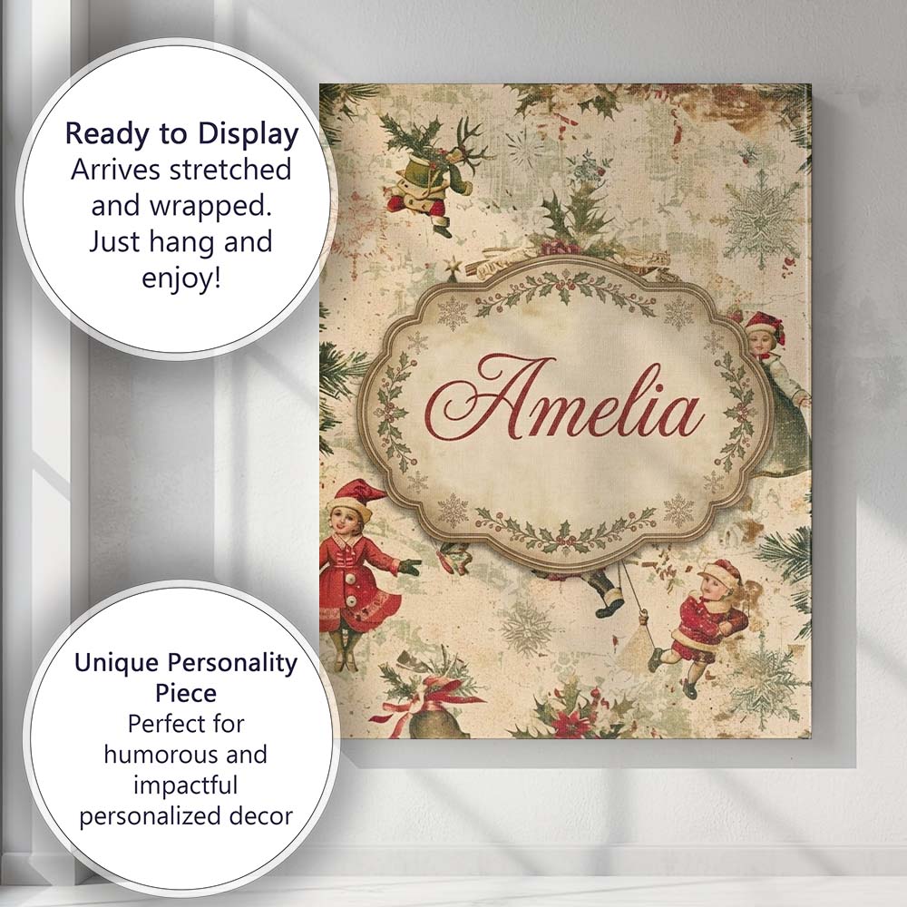 Personalised Name Victorian Style Christmas Custom Bespoke Interior Contemporary Canvas Wall Art Print Decor Picture Ready to Hang