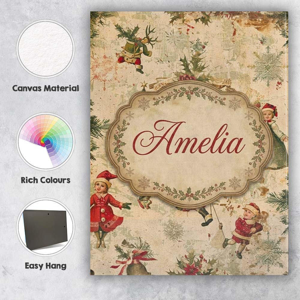 Personalised Name Victorian Style Christmas Custom Bespoke Interior Contemporary Canvas Wall Art Print Decor Picture Ready to Hang