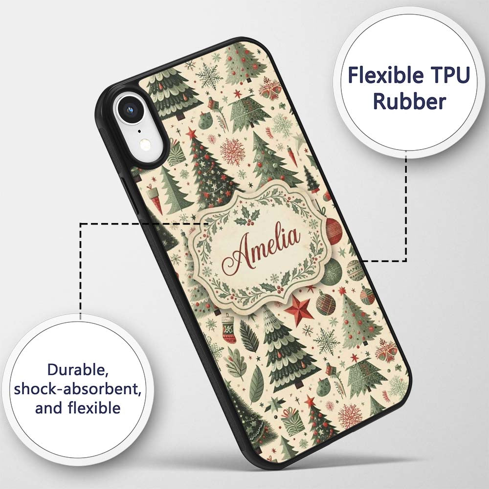 Festive Christmas Trees Gifts Snowflakes and Custom Name Protective Phone Case Mobile Cover Durable Everyday Smartphone Shock Resistant