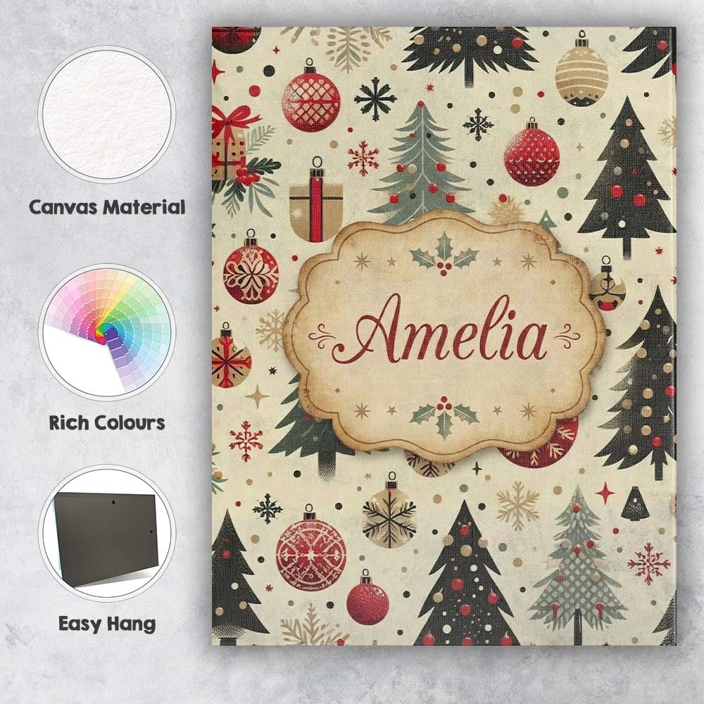 Personalised Name Scandinavian Christmas Custom Unique Gift Idea Elegant Feature Canvas Wall Art Print Decor Picture Ready to Hang