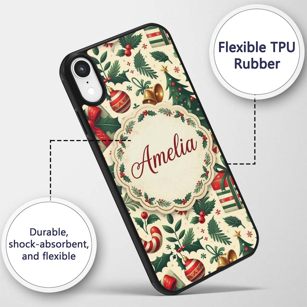 Festive Christmas Stocking Gifts Bells Holly Custom Name Protective Phone Case Mobile Cover Durable Everyday Smartphone Shock Resistant