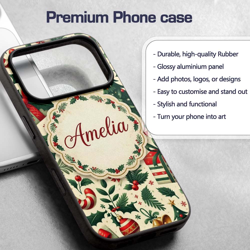 Festive Christmas Stocking Gifts Bells Holly Custom Name Protective Phone Case Mobile Cover Durable Everyday Smartphone Shock Resistant