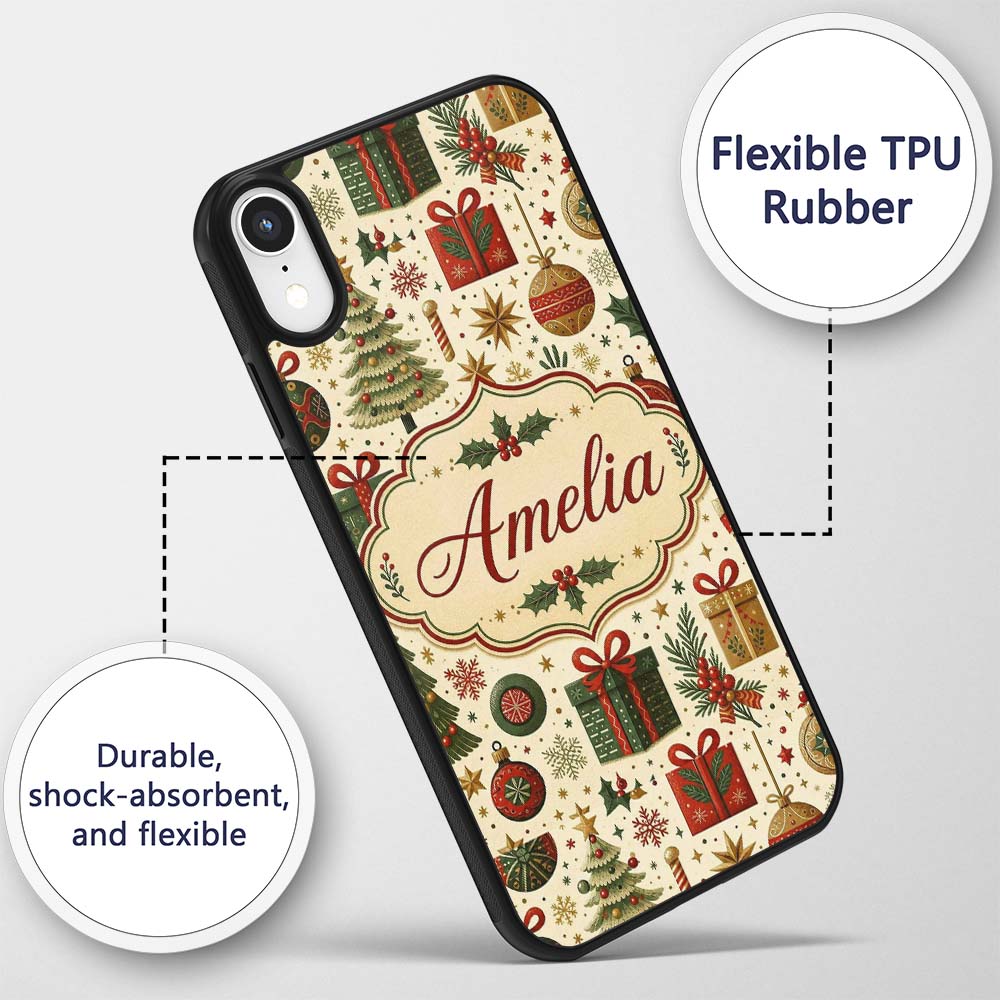 Classic Christmas Tree Gifts Ornaments Stars Custom Name Protective Phone Case Mobile Cover Durable Everyday Smartphone Shock Resistant