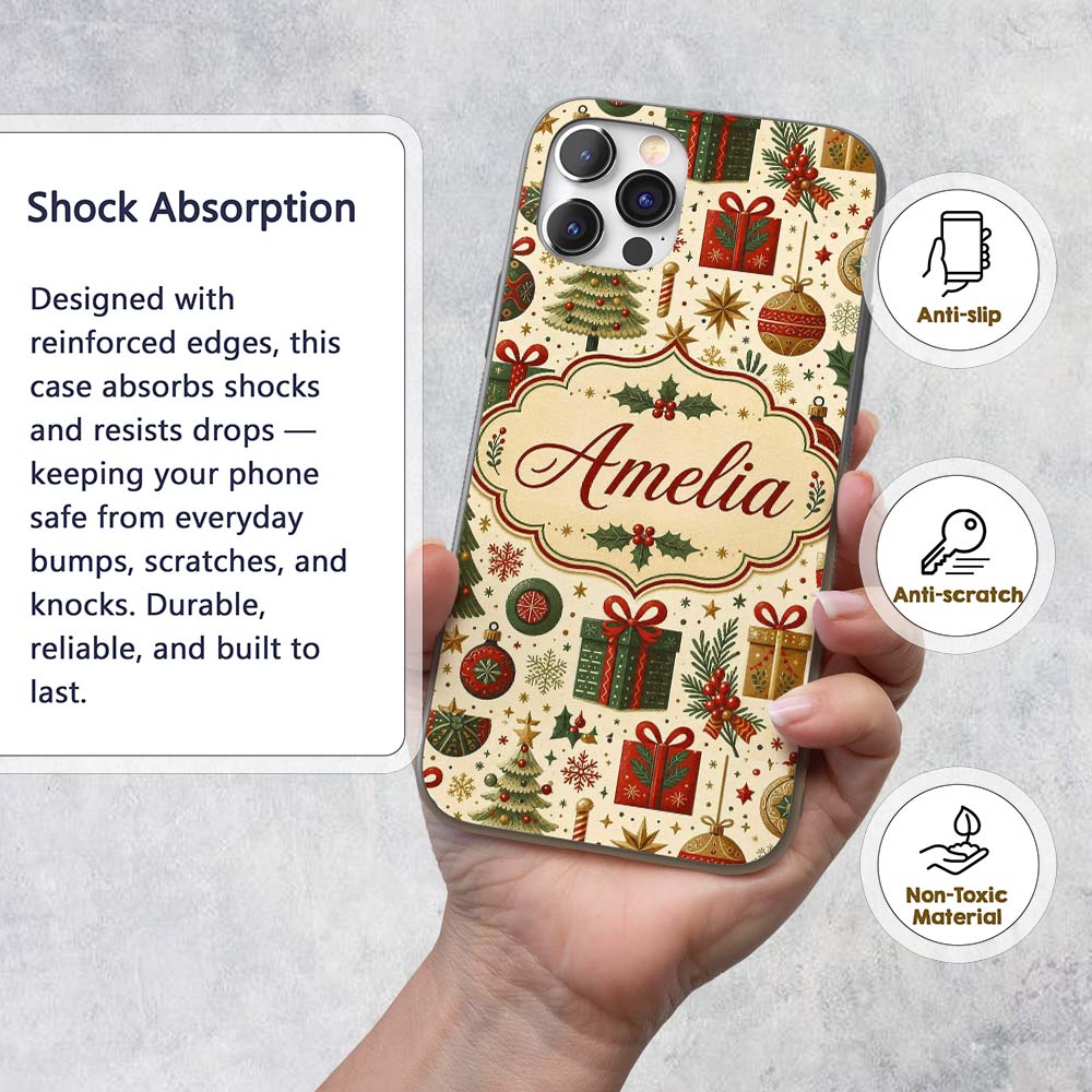 Classic Christmas Tree Gifts Ornaments Stars Custom Name Protective Phone Case Mobile Cover Durable Everyday Smartphone Shock Resistant