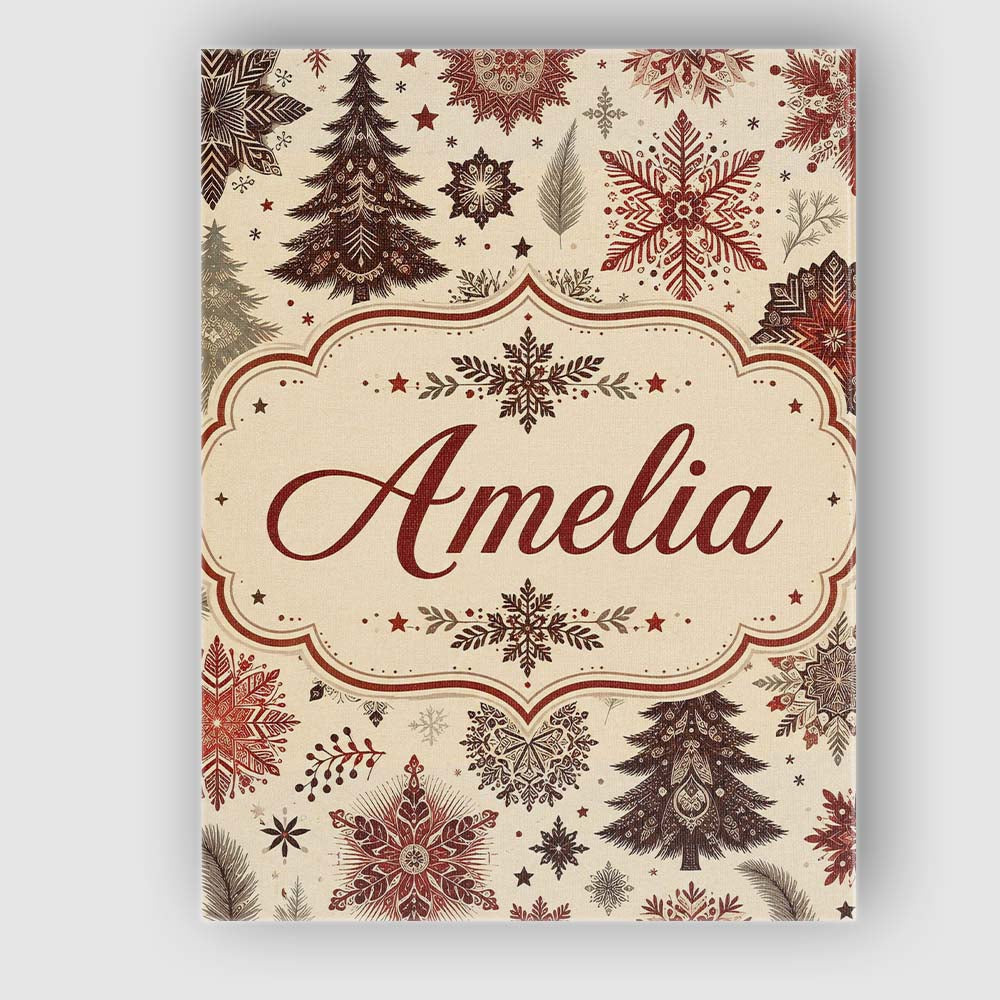 Personalised Name Elegant Snowflake Winter Custom Bespoke Contemporary Statement Canvas Wall Art Print Decor Picture Ready to Hang