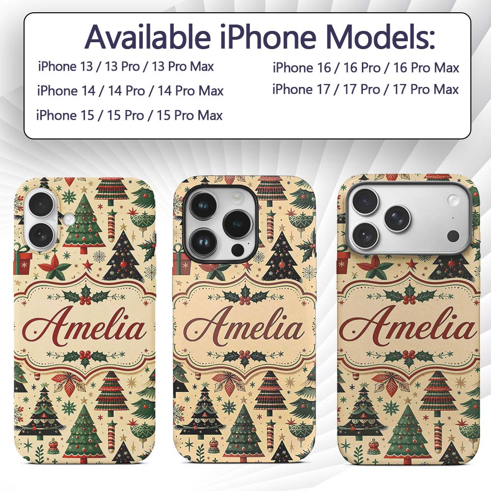 Modern Christmas Trees Gifts Stars Ornaments Custom Name Protective Phone Case Mobile Cover Durable Everyday Smartphone Shock Resistant