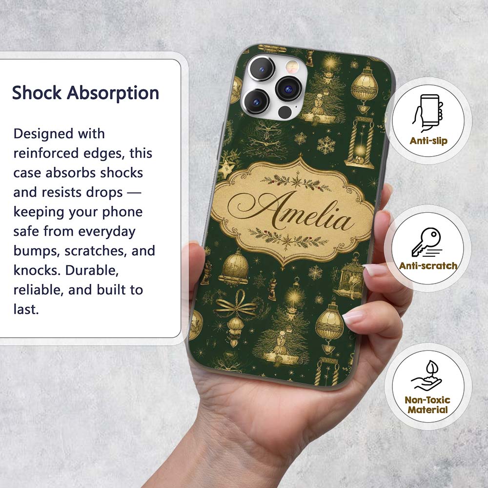 Luxury Gold Christmas Ornaments Lantern Stars Custom Name Protective Phone Case Mobile Cover Durable Everyday Smartphone Shock Resistant