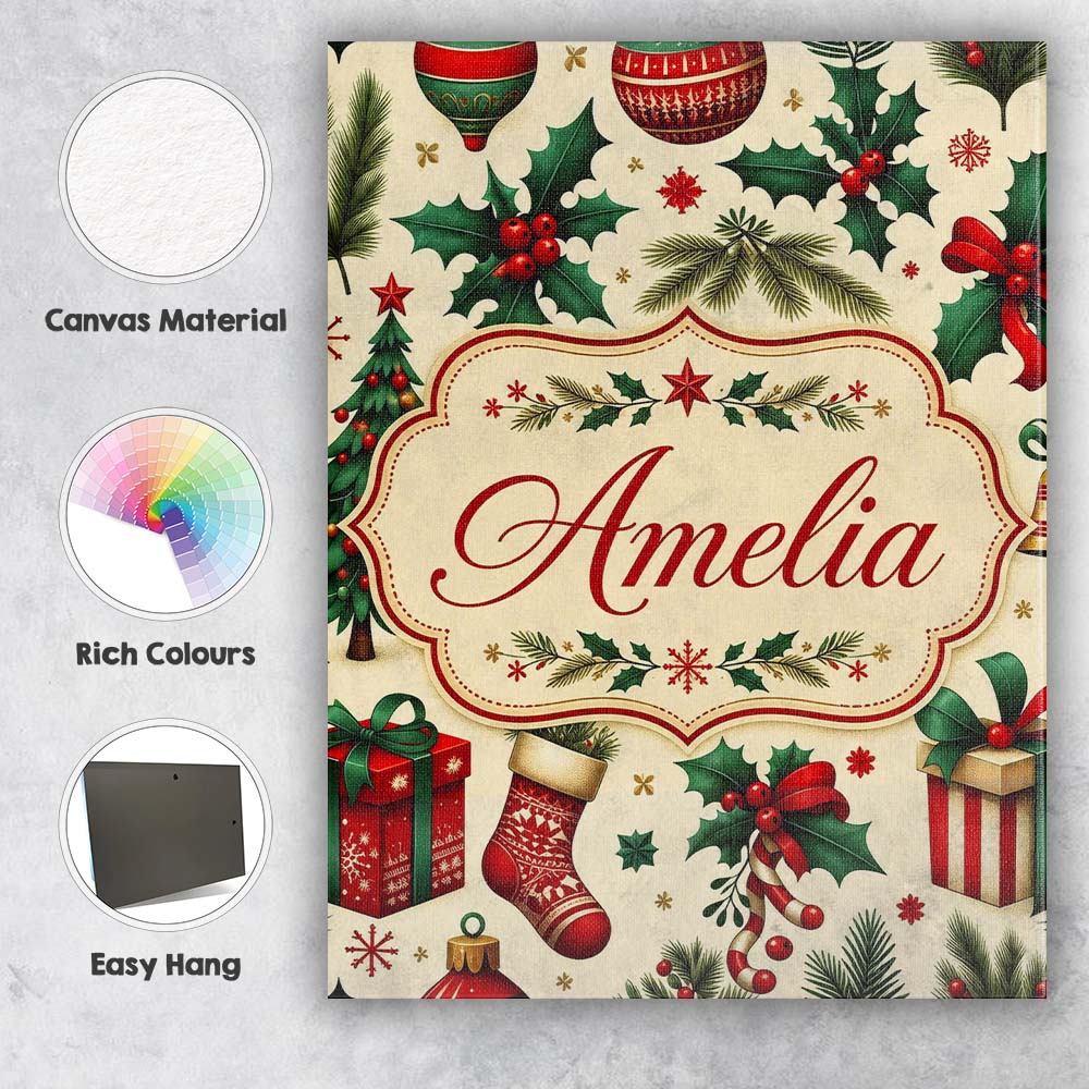 Personalised Name Festive Christmas Gifts Custom Unique Gift Idea Elegant Feature Canvas Wall Art Print Decor Picture Ready to Hang