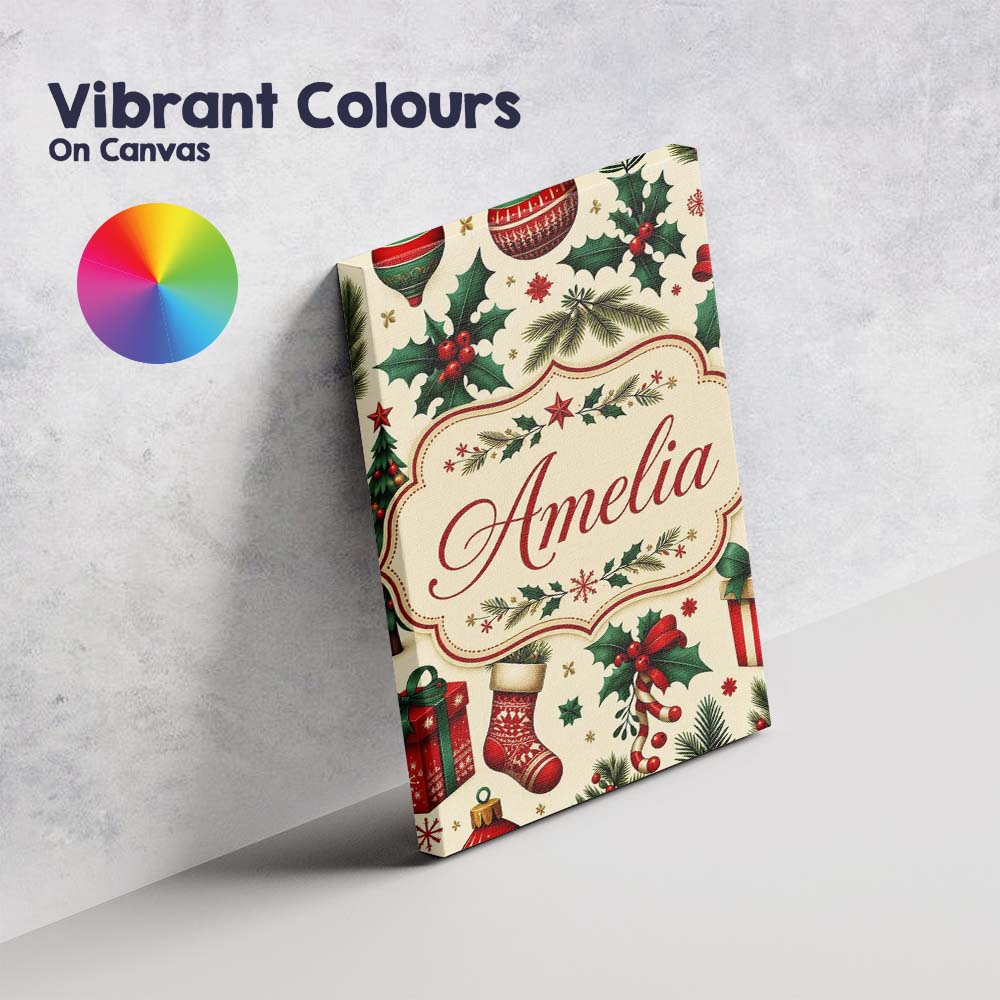 Personalised Name Festive Christmas Gifts Custom Unique Gift Idea Elegant Feature Canvas Wall Art Print Decor Picture Ready to Hang