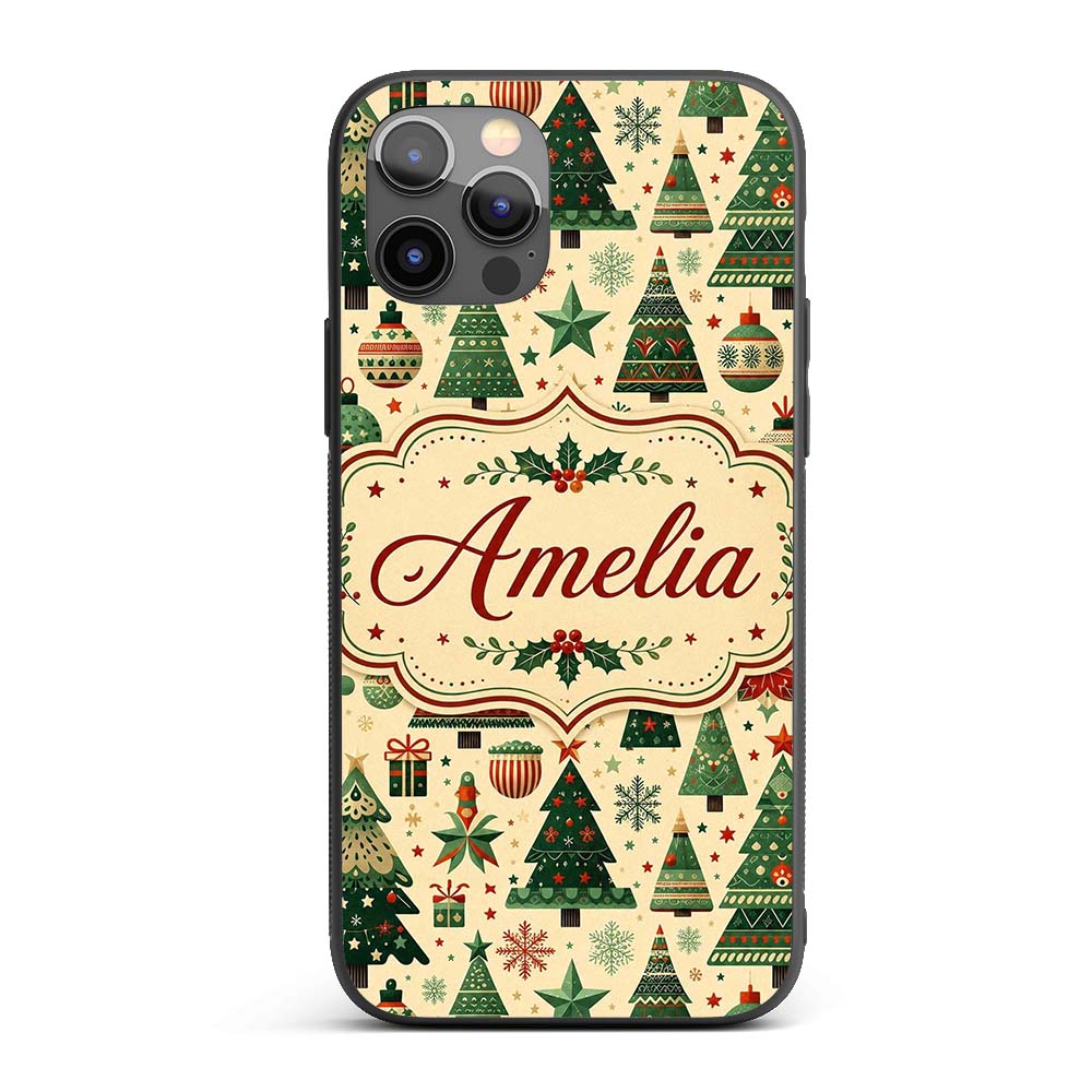 Scandinavian Christmas Trees Ornaments Nordic Custom Name Protective Phone Case Mobile Cover Durable Everyday Smartphone Shock Resistant