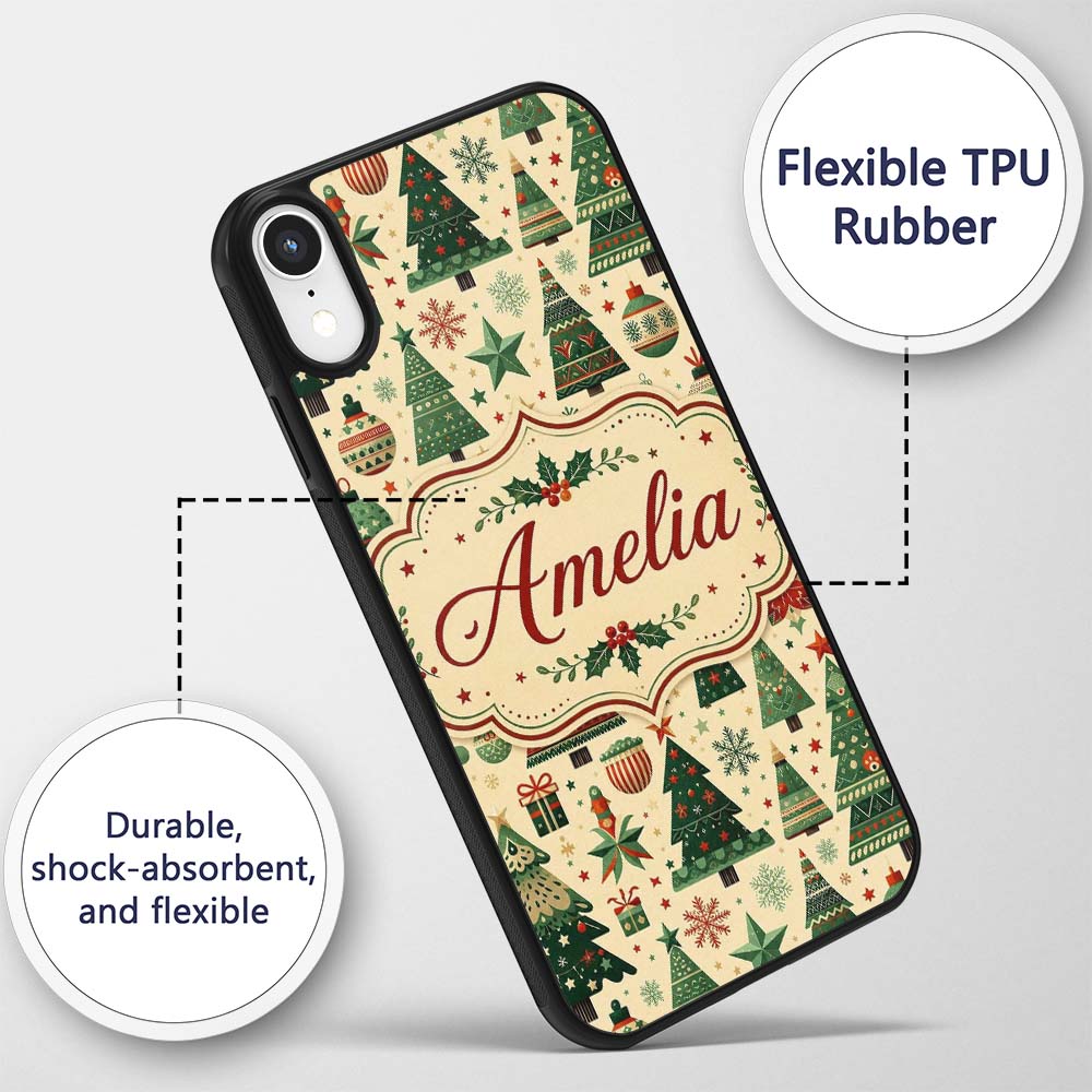 Scandinavian Christmas Trees Ornaments Nordic Custom Name Protective Phone Case Mobile Cover Durable Everyday Smartphone Shock Resistant