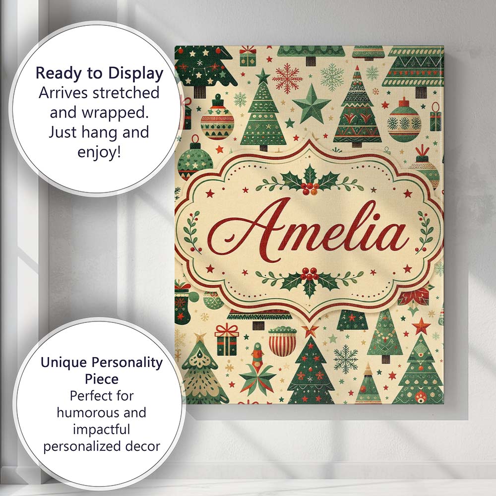 Personalised Name Scandinavian Christmas Custom Unique Gift Idea Elegant Feature Canvas Wall Art Print Decor Picture Ready to Hang