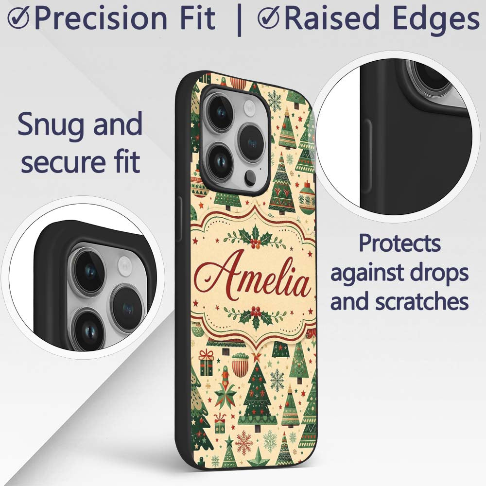 Scandinavian Christmas Trees Ornaments Nordic Custom Name Protective Phone Case Mobile Cover Durable Everyday Smartphone Shock Resistant