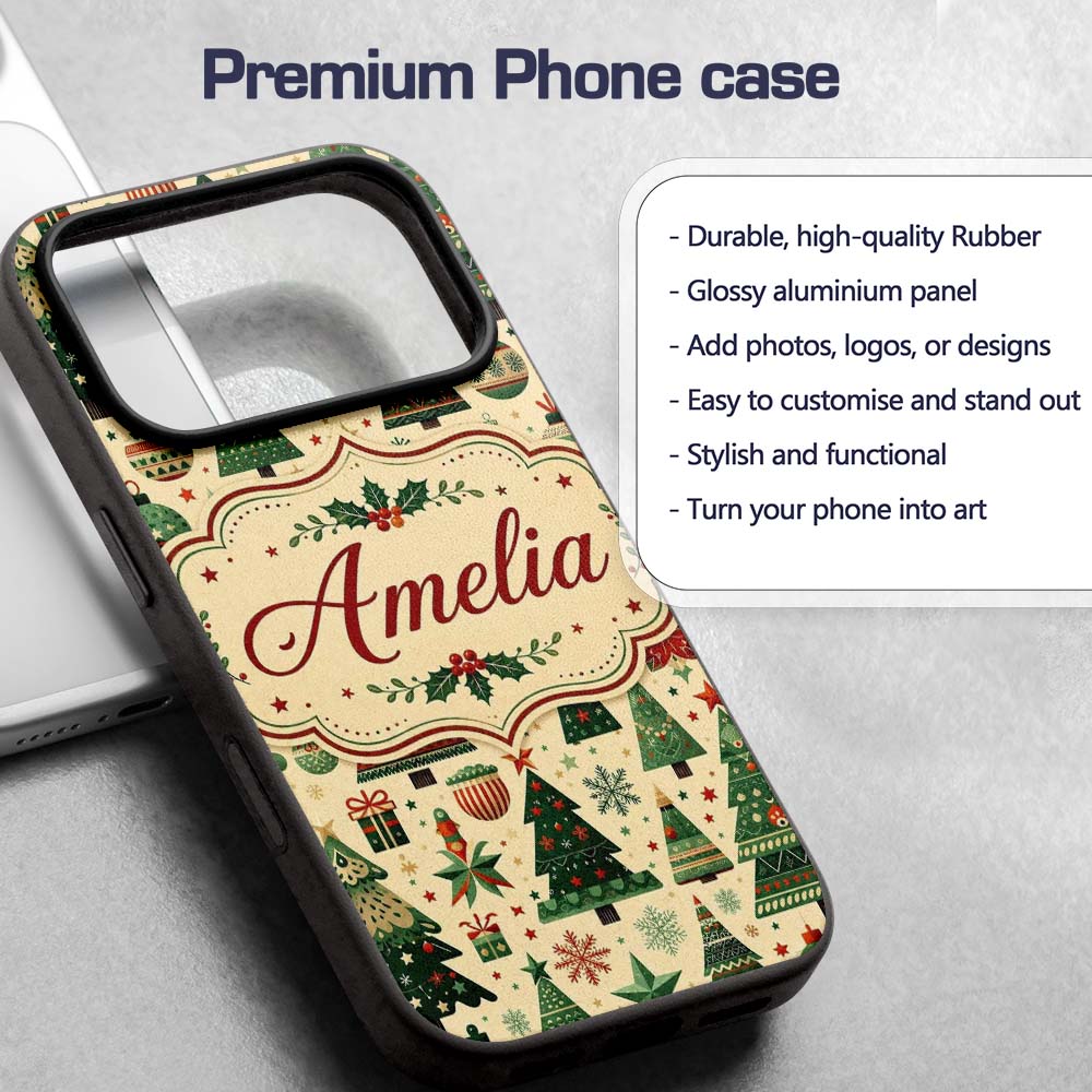 Scandinavian Christmas Trees Ornaments Nordic Custom Name Protective Phone Case Mobile Cover Durable Everyday Smartphone Shock Resistant