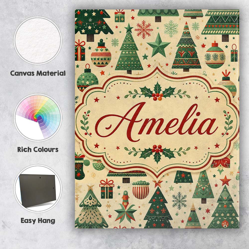 Personalised Name Scandinavian Christmas Custom Unique Gift Idea Elegant Feature Canvas Wall Art Print Decor Picture Ready to Hang