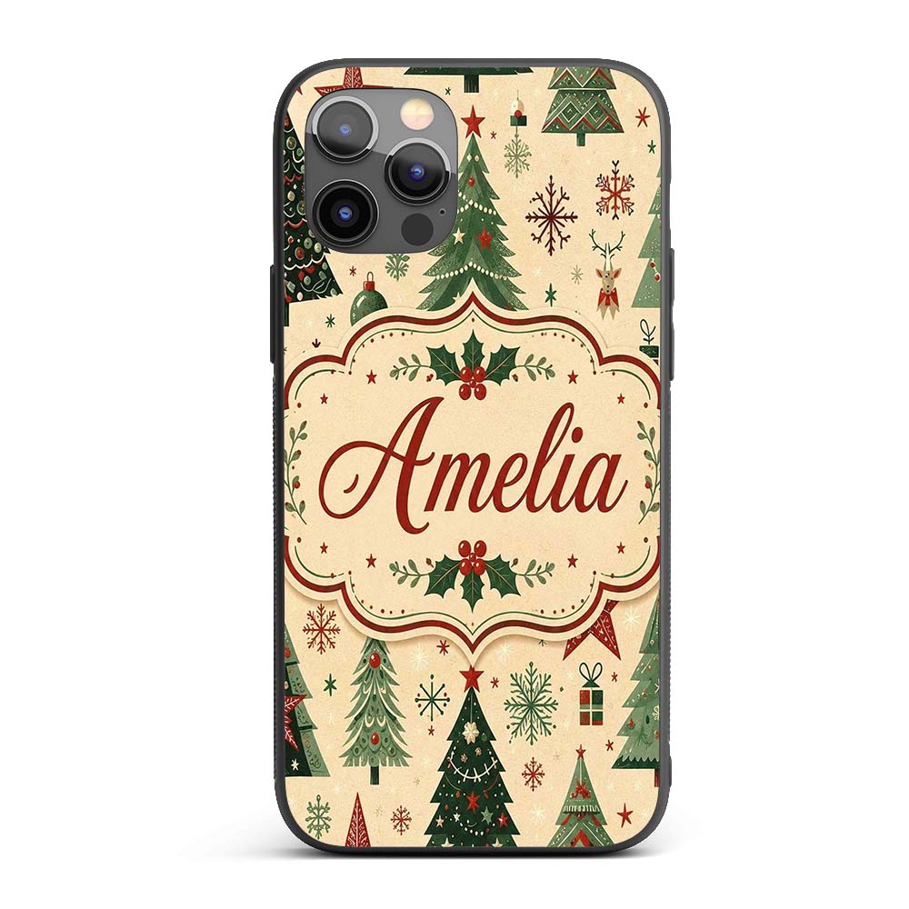 Christmas Trees Stars Snowflakes Holiday Seamless Custom Name Protective Phone Case Mobile Cover Durable Everyday Smartphone Shock Resistant