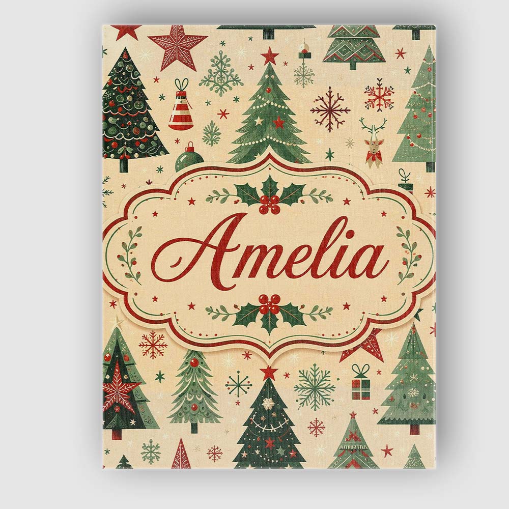 Personalised Name Christmas Trees Stars Custom Modern Room Accent Elegant Feature Canvas Wall Art Print Decor Picture Ready to Hang