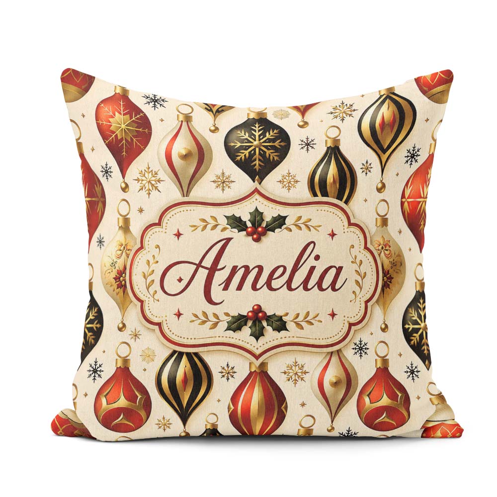 Custom Name Luxury Gold Black Christmas Baubles Elegant Seamless Square Filled Cushion Throw Pillow Sofa Bed Home Decor Zip Washable UK Made