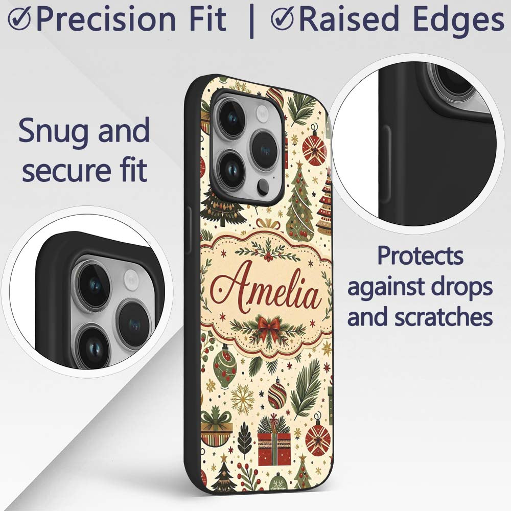 Scandinavian Christmas Trees Gifts Printed Design Custom Name Protective Phone Case Mobile Cover Durable Everyday Smartphone Shock Resistant