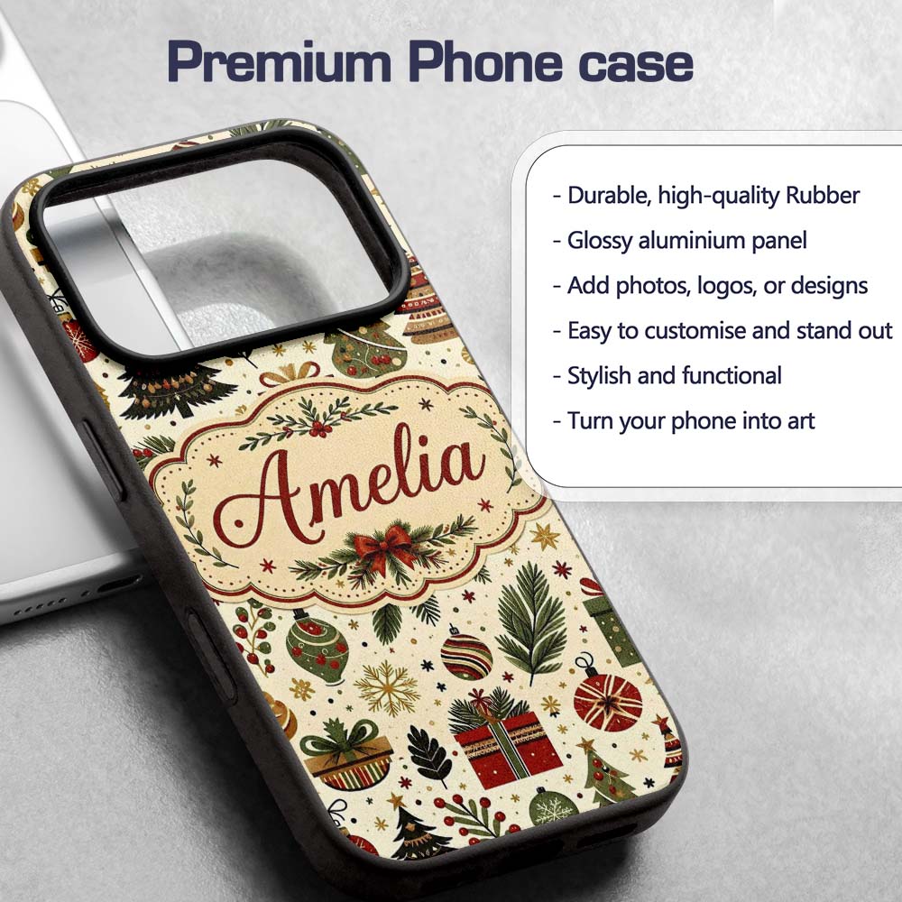 Scandinavian Christmas Trees Gifts Printed Design Custom Name Protective Phone Case Mobile Cover Durable Everyday Smartphone Shock Resistant